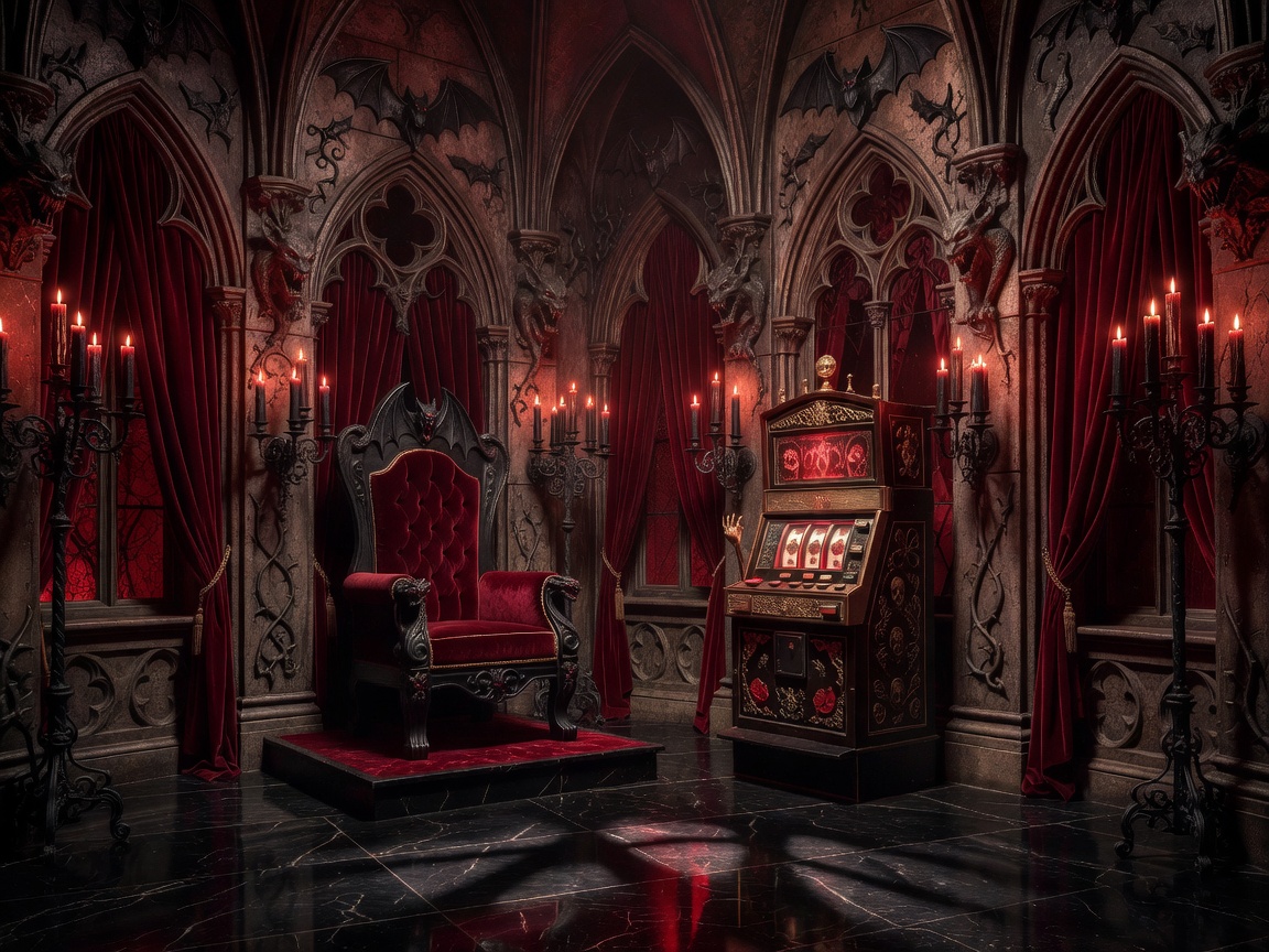 Dark luxury vampire chamber interior with dramatic crimson lighting and gothic details